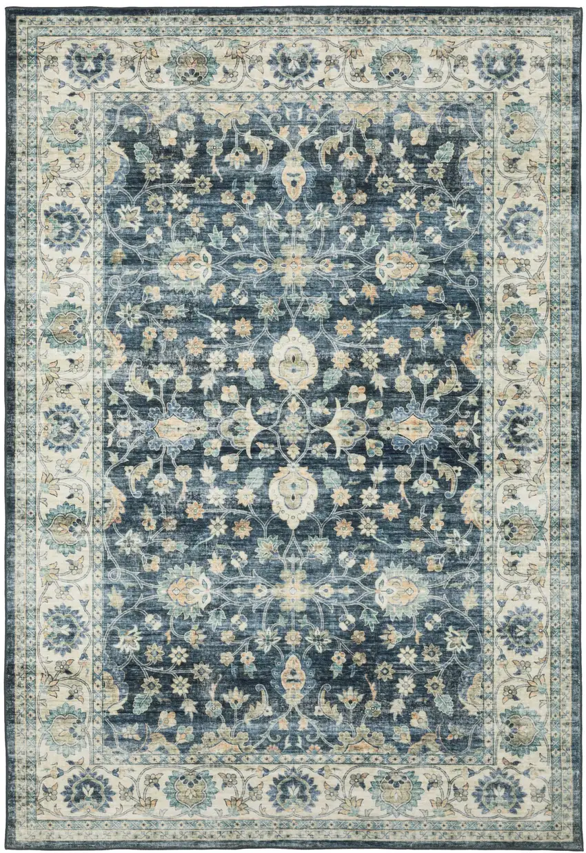 Blue And Ivory Oriental Distressed Area Rug Photo 2