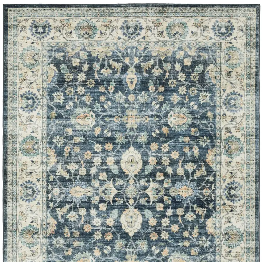 Blue And Ivory Oriental Distressed Area Rug Photo 6