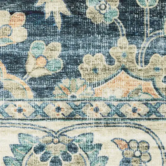 Blue And Ivory Oriental Distressed Area Rug Photo 8