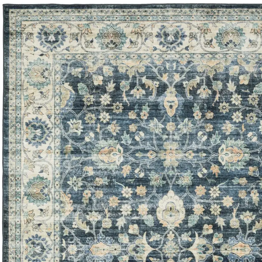 Blue And Ivory Oriental Distressed Area Rug Photo 9