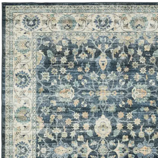 Blue And Ivory Oriental Distressed Area Rug Photo 9