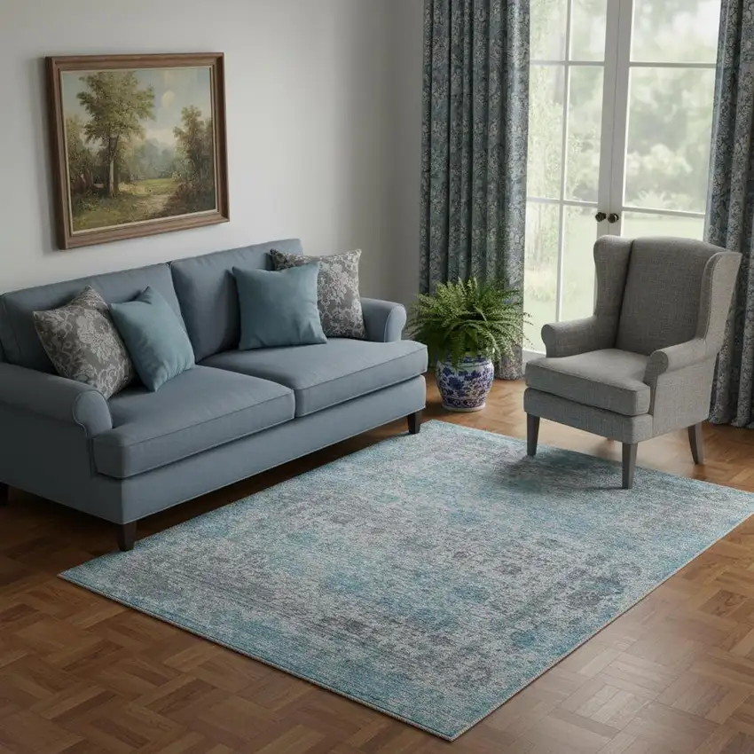 Blue And Ivory Oriental Hand Woven Area Rug Photo 1