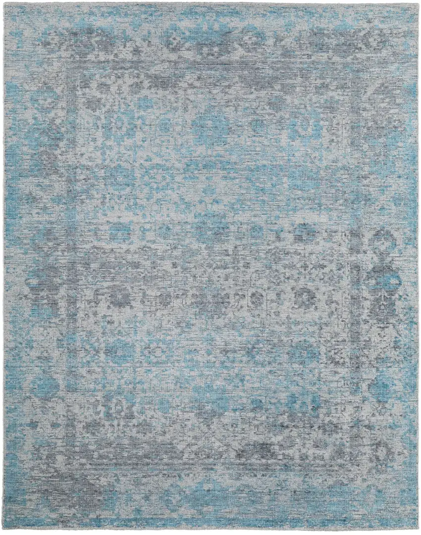 Blue And Ivory Oriental Hand Woven Area Rug Photo 3