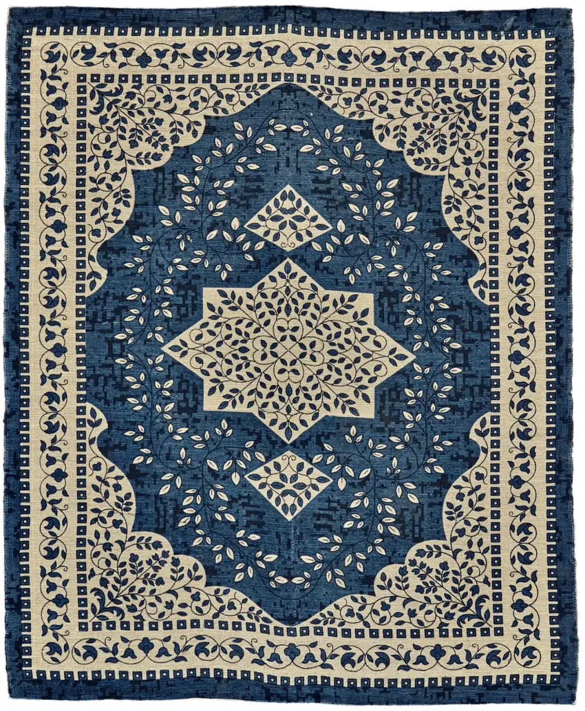 Blue And Ivory Oriental Hand Woven Area Rug Photo 2