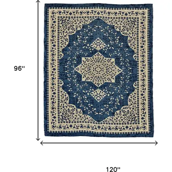 Blue And Ivory Oriental Hand Woven Area Rug Photo 5