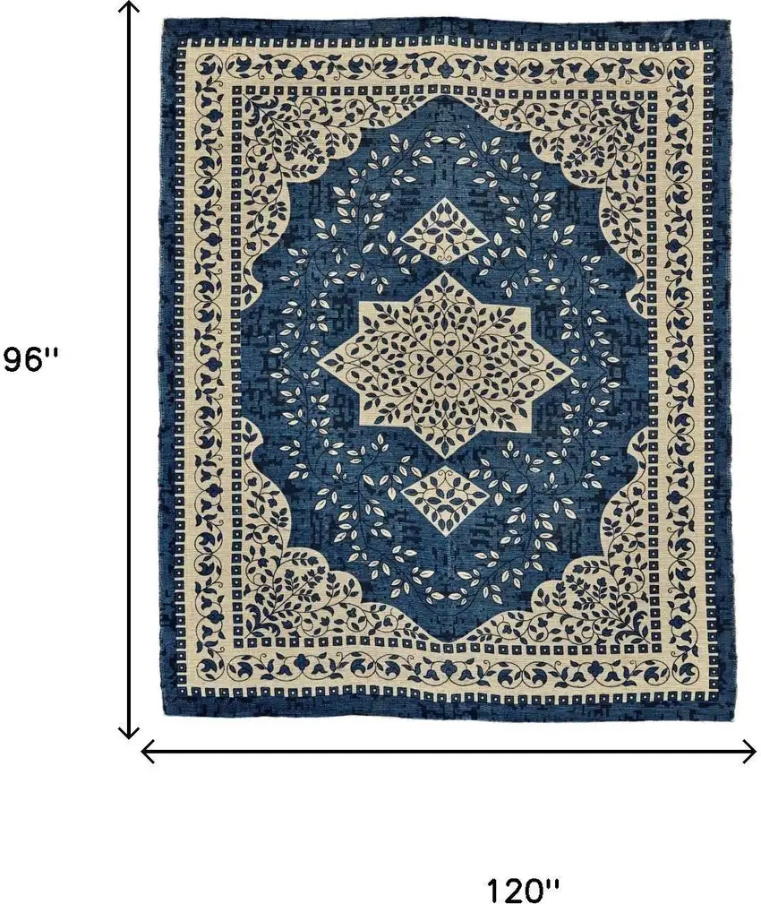 Blue And Ivory Oriental Hand Woven Area Rug Photo 5