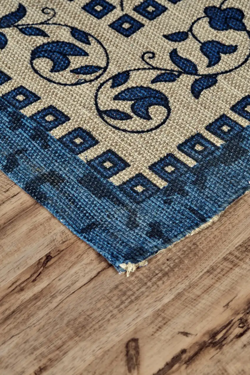 Blue And Ivory Oriental Hand Woven Area Rug Photo 3