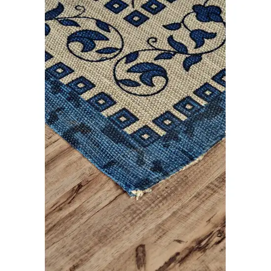 Blue And Ivory Oriental Hand Woven Area Rug Photo 3
