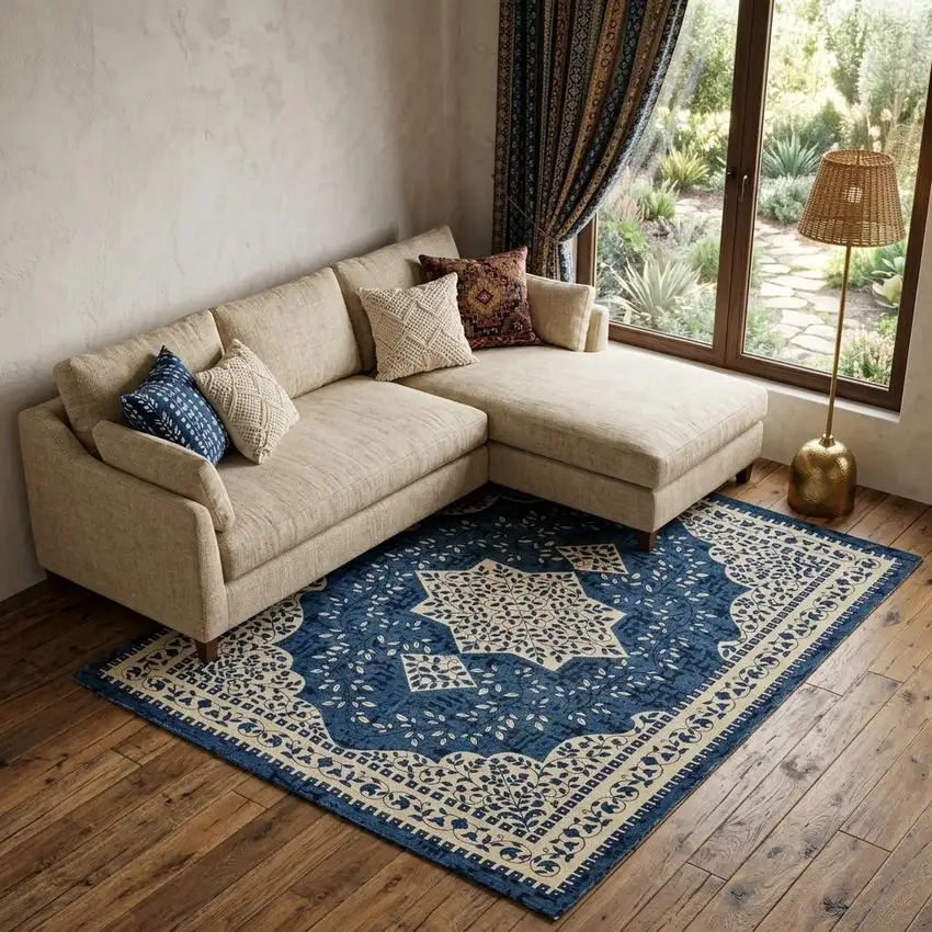 Blue And Ivory Oriental Hand Woven Area Rug Photo 1
