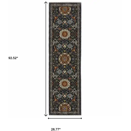 2' X 8' Blue And Ivory Oriental Power Loom Runner Rug With Fringe Photo 3