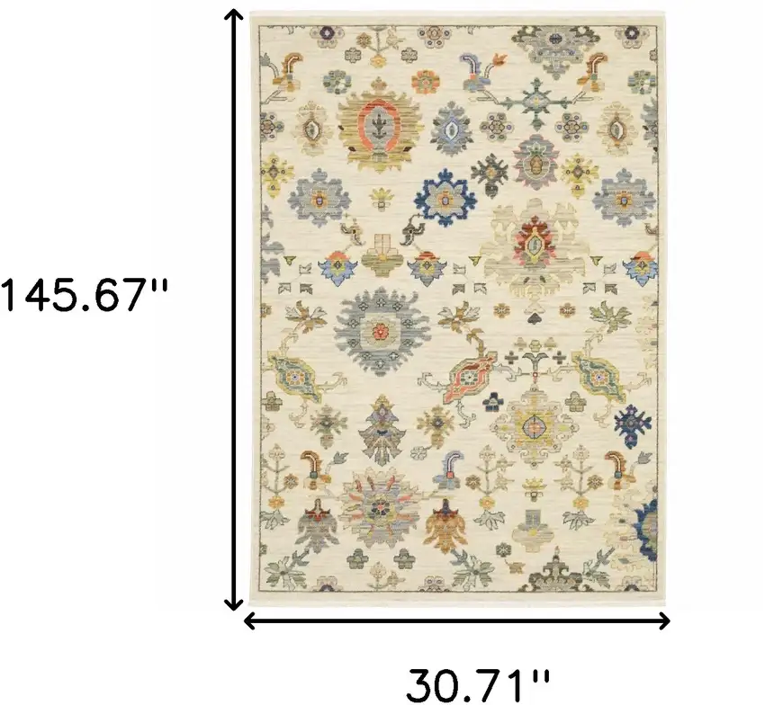 Blue And Ivory Oriental Power Loom Runner Rug With Fringe Photo 7