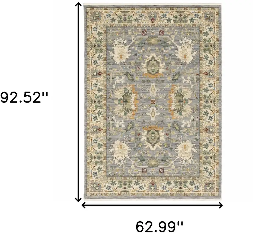 Blue And Ivory Oriental Power Loom Stain Resistant Area Rug With Fringe Photo 10