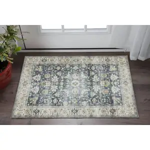 Photo of Blue And Ivory Oriental Printed Non Skid Area Rug