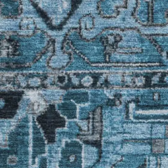 Blue And Ivory Oriental Washable Area Rug With UV Protection Photo 3