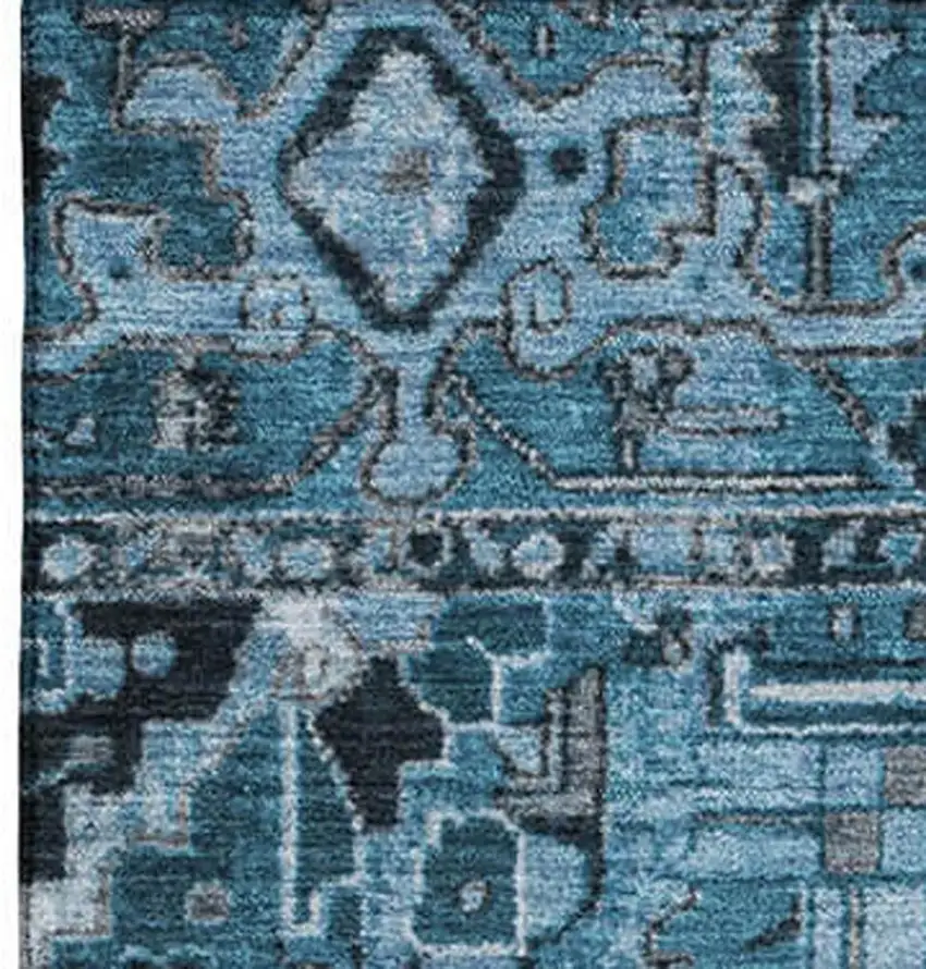 Blue And Ivory Oriental Washable Area Rug With UV Protection Photo 4