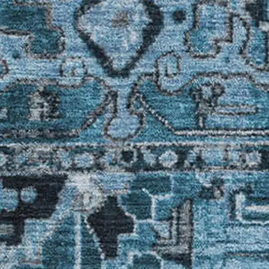 Blue And Ivory Oriental Washable Area Rug With UV Protection Photo 3