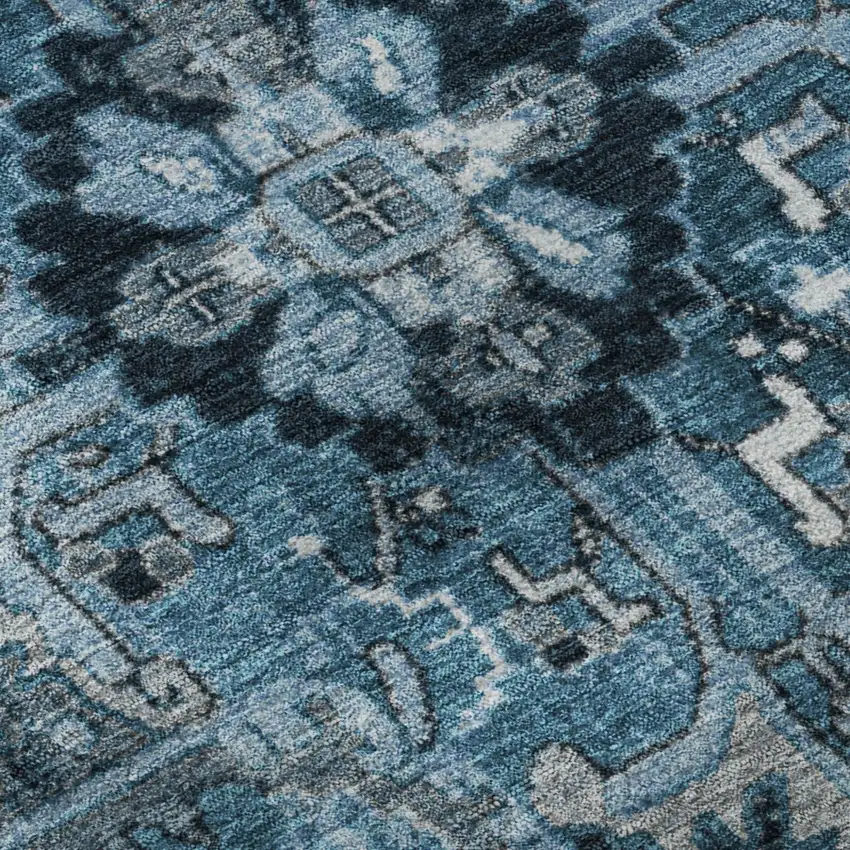 Blue And Ivory Oriental Washable Area Rug With UV Protection Photo 8