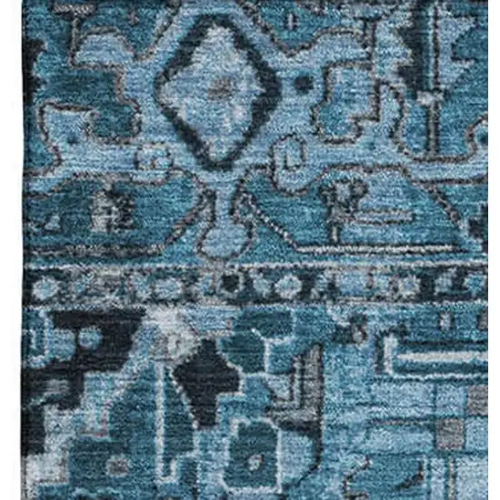 Blue And Ivory Oriental Washable Area Rug With UV Protection Photo 4