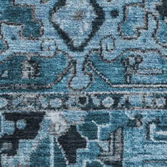 Blue And Ivory Oriental Washable Area Rug With UV Protection Photo 3