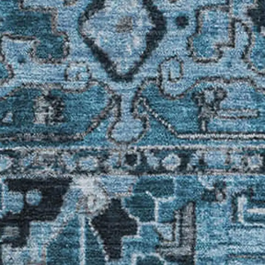 Blue And Ivory Oriental Washable Area Rug With UV Protection Photo 3