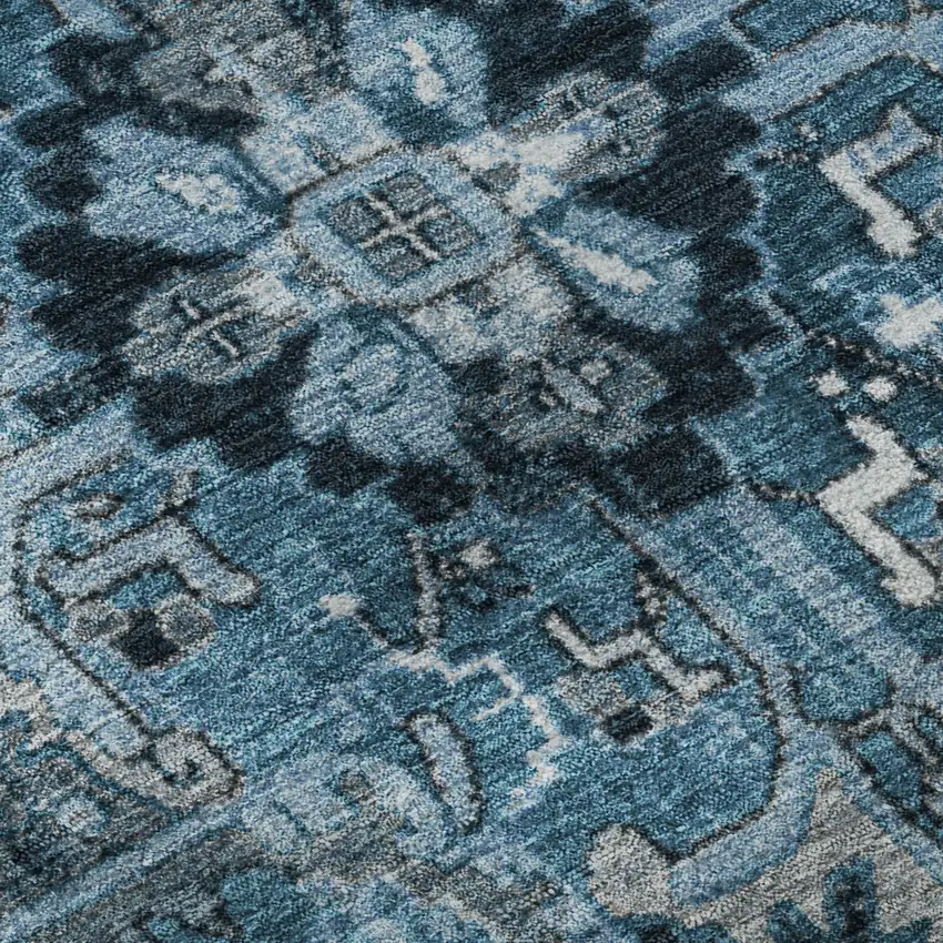 Blue And Ivory Oriental Washable Area Rug With UV Protection Photo 9