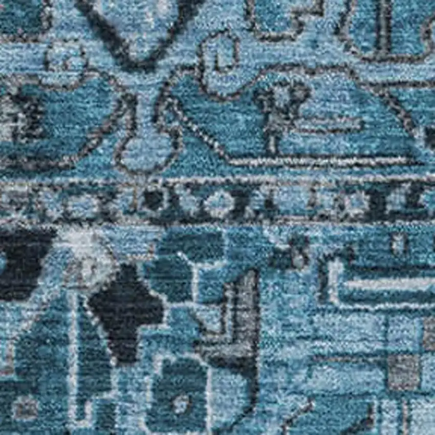 Blue And Ivory Oriental Washable Area Rug With UV Protection Photo 3