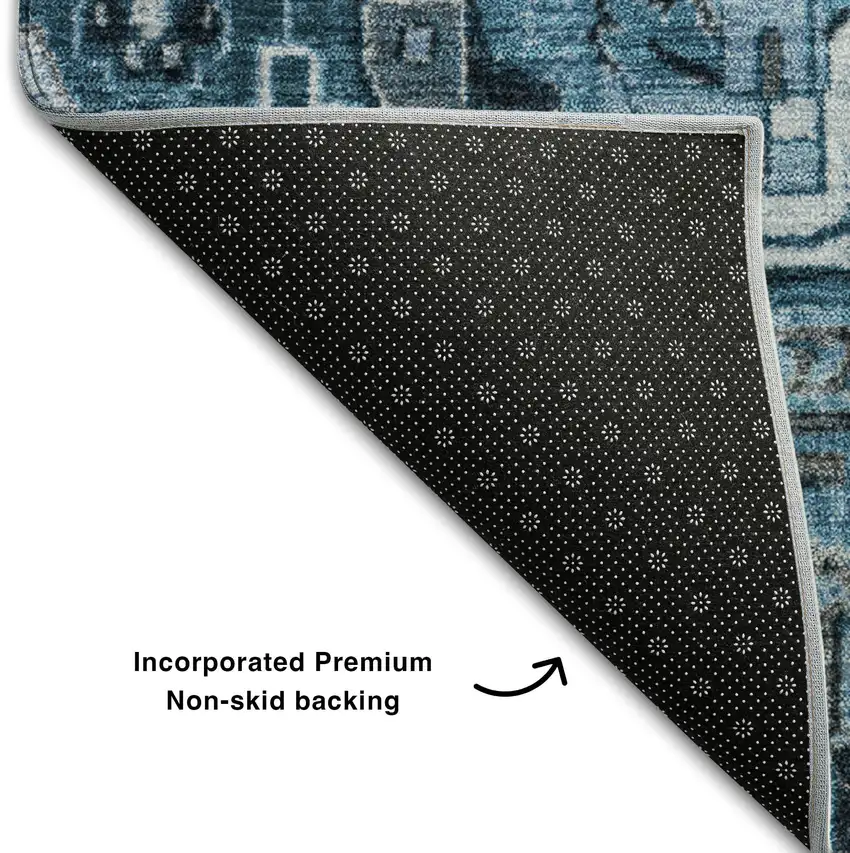 Blue And Ivory Oriental Washable Area Rug With UV Protection Photo 7
