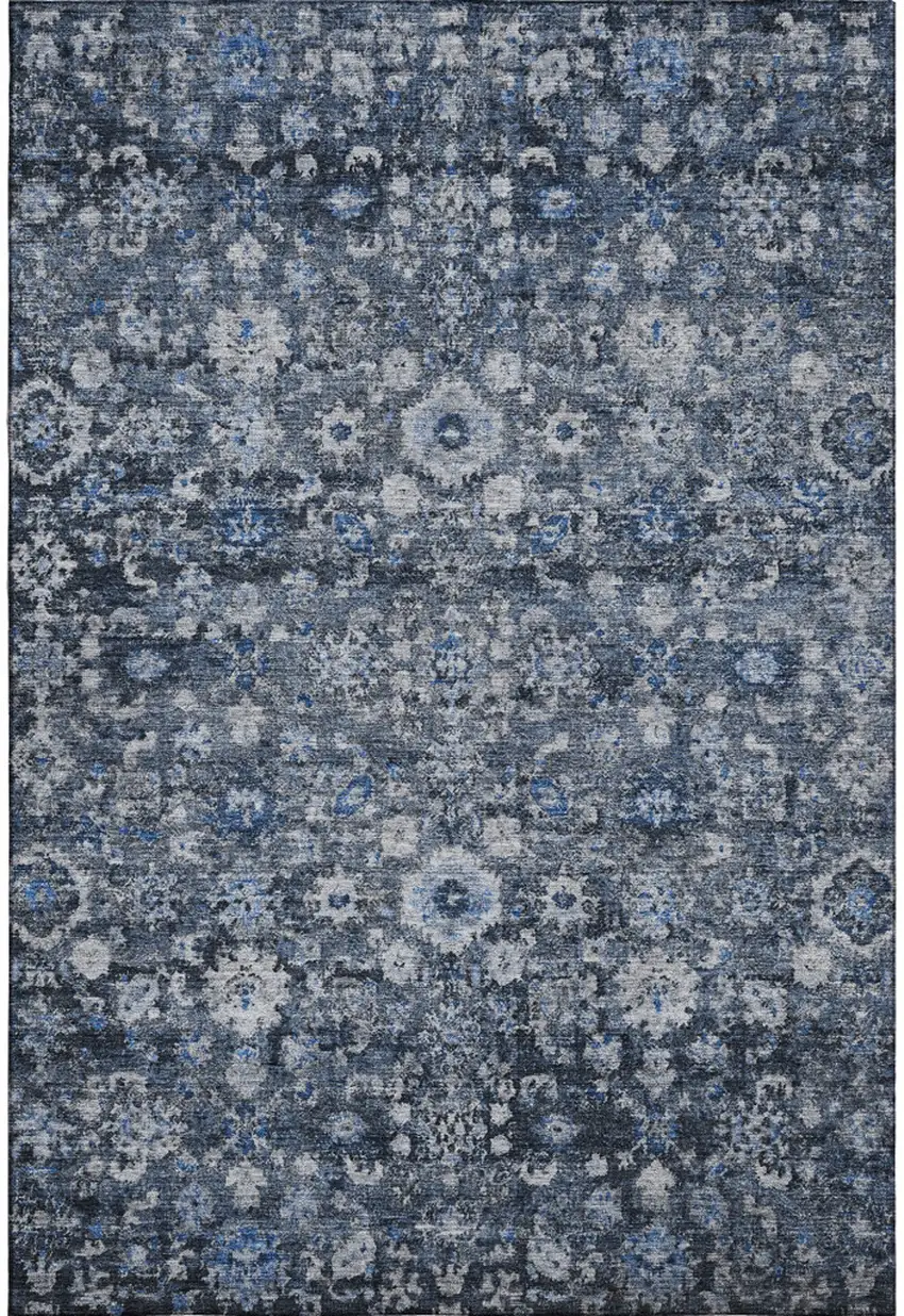 Blue And Ivory Oriental Washable Area Rug With UV Protection Photo 1