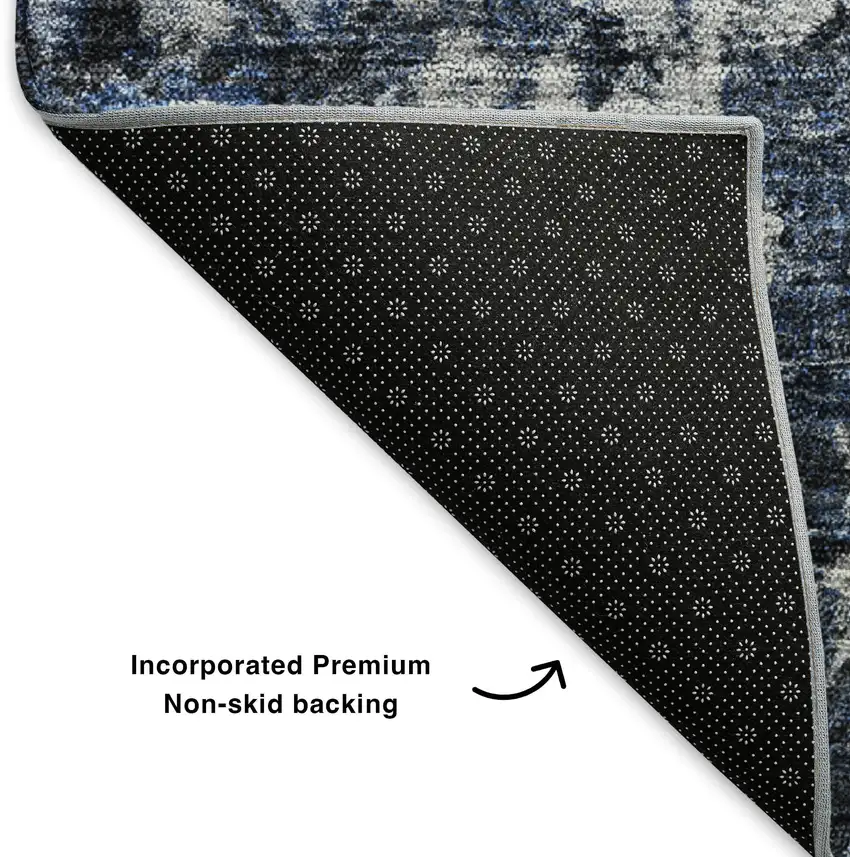 Blue And Ivory Oriental Washable Area Rug With UV Protection Photo 6