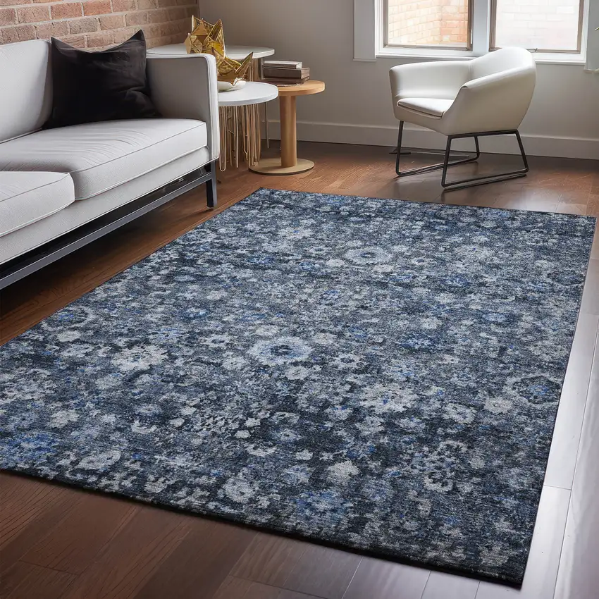 Blue And Ivory Oriental Washable Area Rug With UV Protection Photo 4