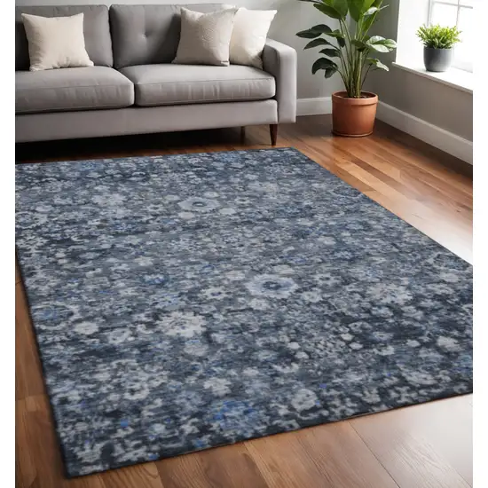 Blue And Ivory Oriental Washable Area Rug With UV Protection Photo 2