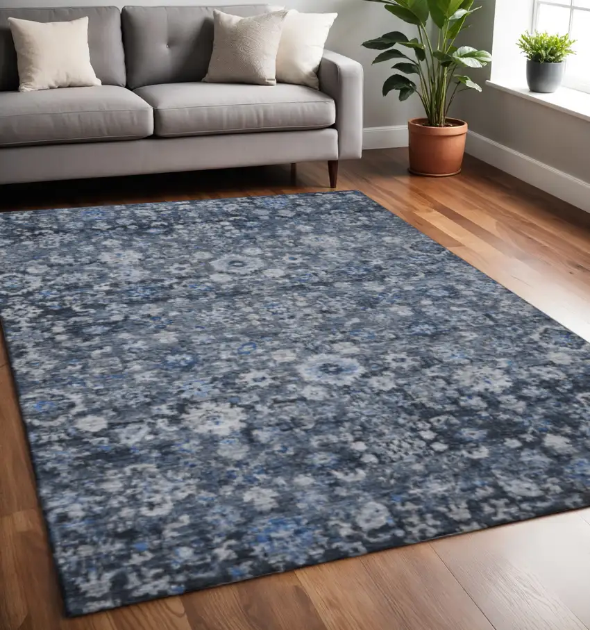 Blue And Ivory Oriental Washable Area Rug With UV Protection Photo 2