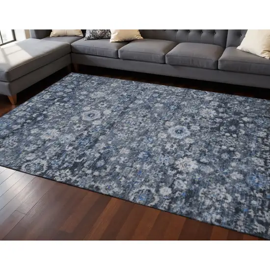Blue And Ivory Oriental Washable Area Rug With UV Protection Photo 2