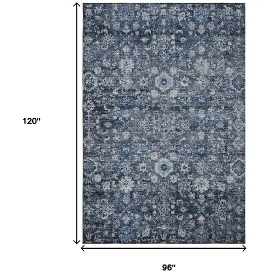 Blue And Ivory Oriental Washable Area Rug With UV Protection Photo 9