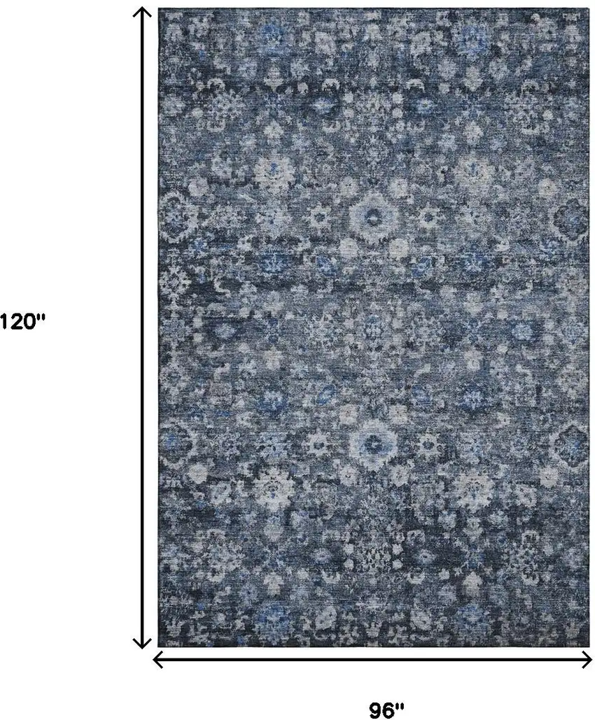 Blue And Ivory Oriental Washable Area Rug With UV Protection Photo 9