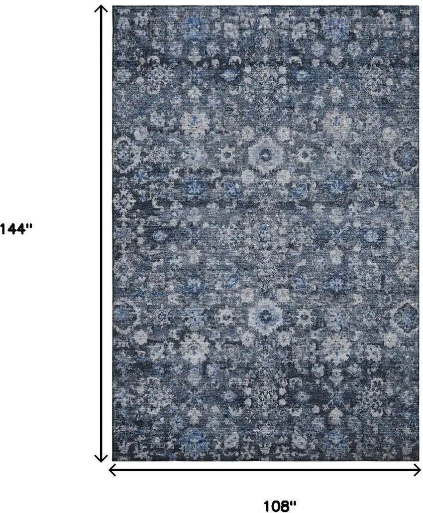 Blue And Ivory Oriental Washable Area Rug With UV Protection Photo 9