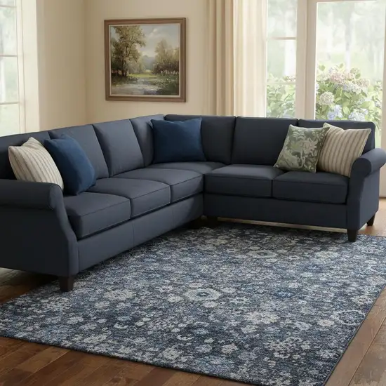 Blue And Ivory Oriental Washable Area Rug With UV Protection Photo 1