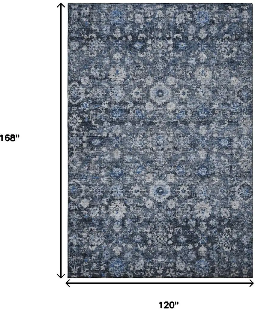 Blue And Ivory Oriental Washable Area Rug With UV Protection Photo 3