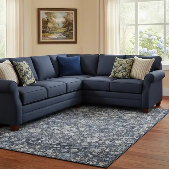 Blue And Ivory Oriental Washable Area Rug With UV Protection Photo 1