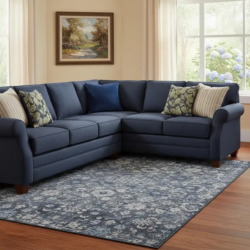 Blue And Ivory Oriental Washable Area Rug With UV Protection Photo 1