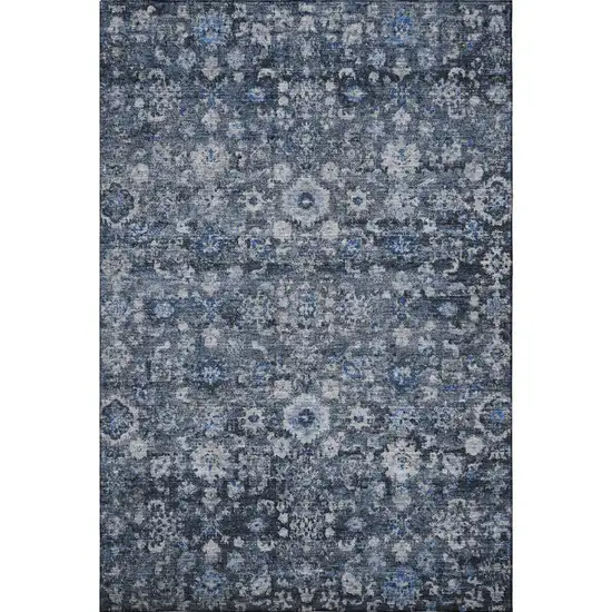 Blue And Ivory Oriental Washable Area Rug With UV Protection Photo 3