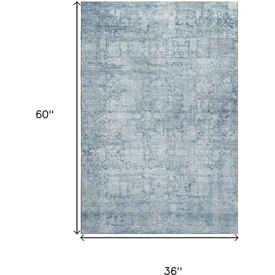 Blue And Ivory Oriental Washable Area Rug With UV Protection Photo 9