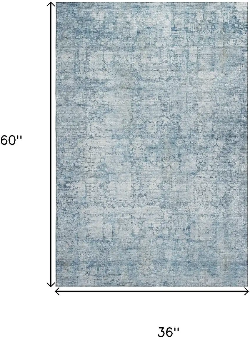 Blue And Ivory Oriental Washable Area Rug With UV Protection Photo 9