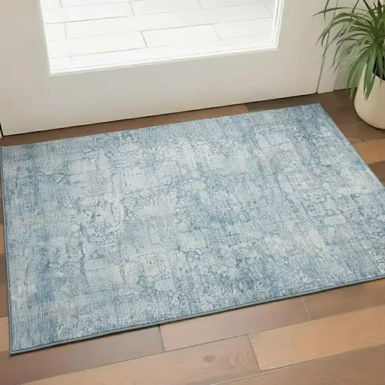 Blue And Ivory Oriental Washable Area Rug With UV Protection Photo 2