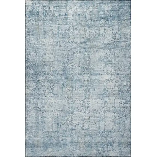 Blue And Ivory Oriental Washable Area Rug With UV Protection Photo 2