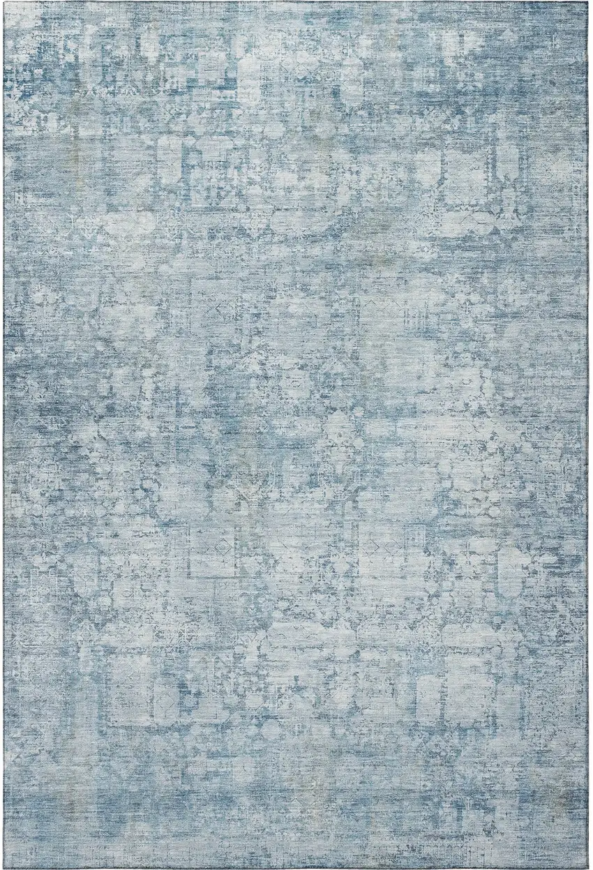 Blue And Ivory Oriental Washable Area Rug With UV Protection Photo 2