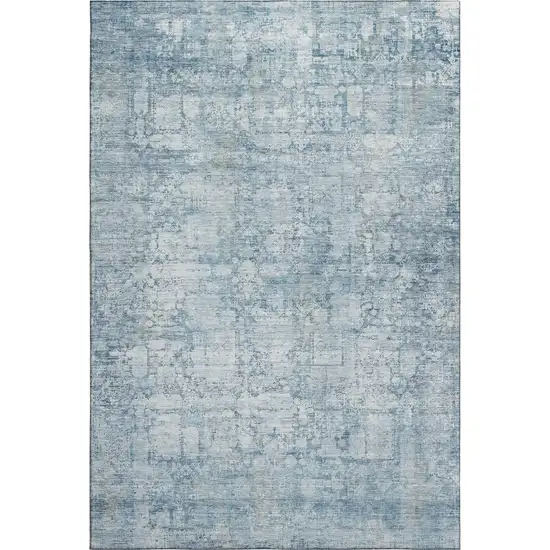 Blue And Ivory Oriental Washable Area Rug With UV Protection Photo 1
