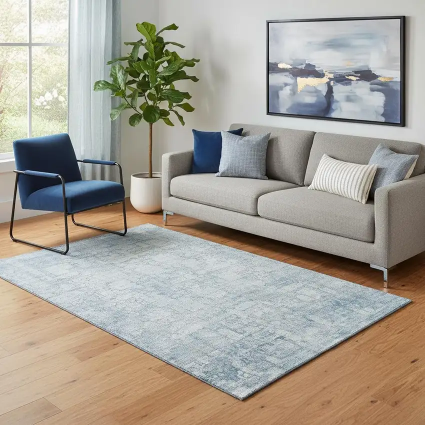 Blue And Ivory Oriental Washable Area Rug With UV Protection Photo 2