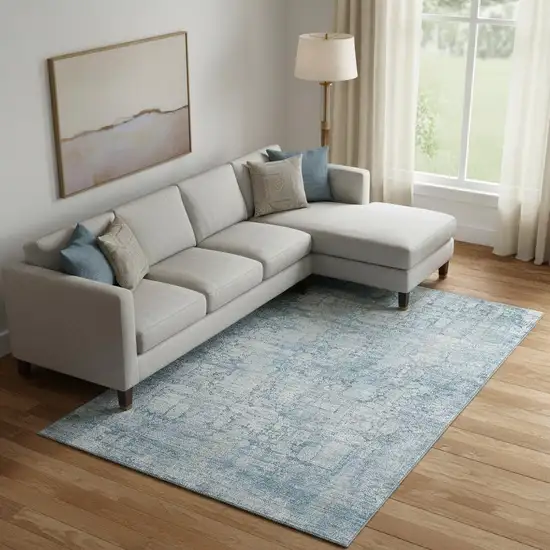 Blue And Ivory Oriental Washable Area Rug With UV Protection Photo 2