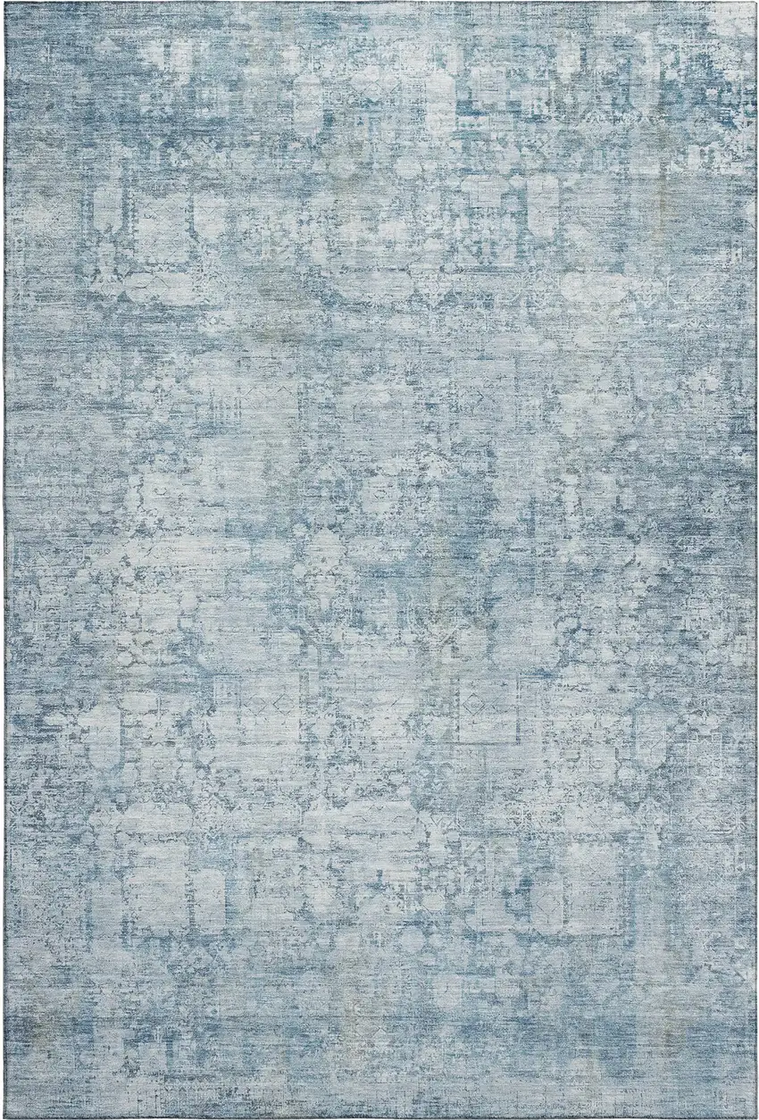 Blue And Ivory Oriental Washable Area Rug With UV Protection Photo 1
